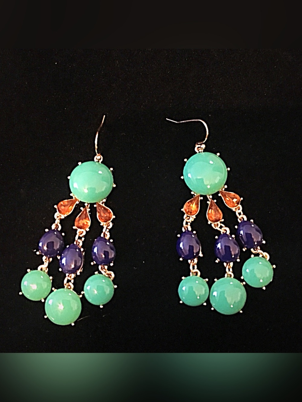 🌎👂🏼Mint/Navy/Amber Waterfall Statement Earrings